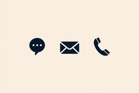 Modern communication icons, including a speech bubble, an envelope, and a phone receiver, arranged aesthetically on a clean, light background, symbolizing easy contact methods.
