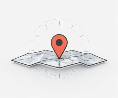 Stylized map pin icon on a minimalist map background, indicating a precise location, with a clean and modern design.