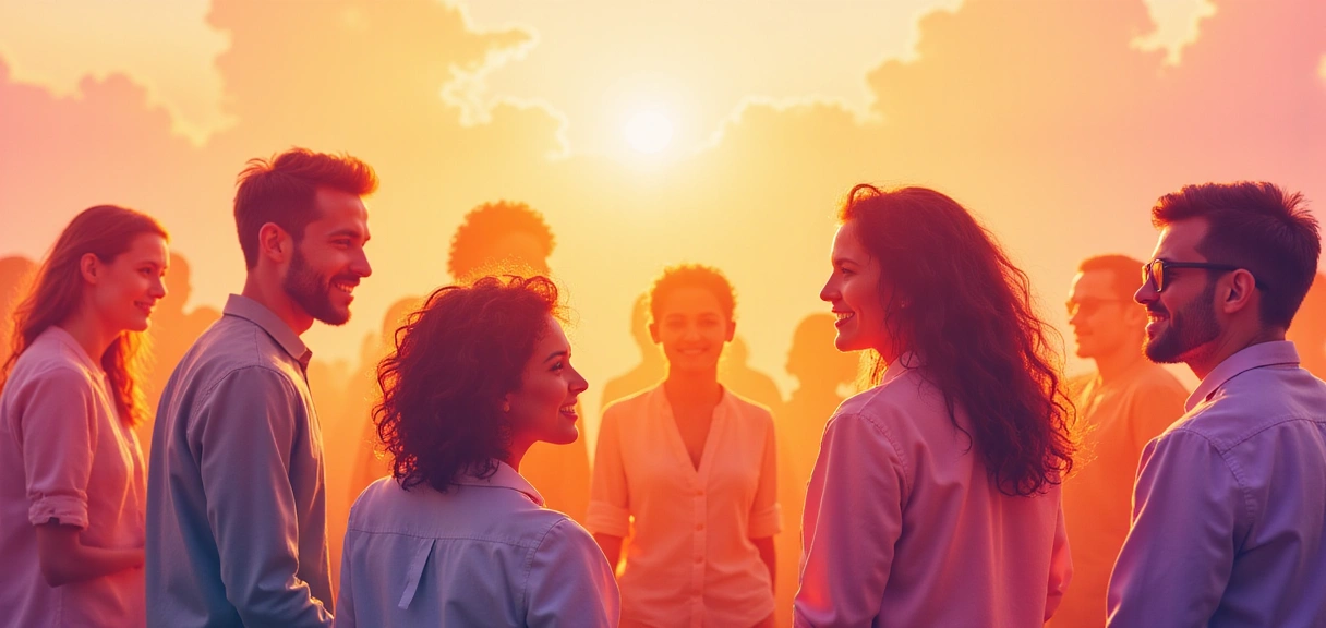 Diverse group of happy people, abstract representation of satisfaction and success